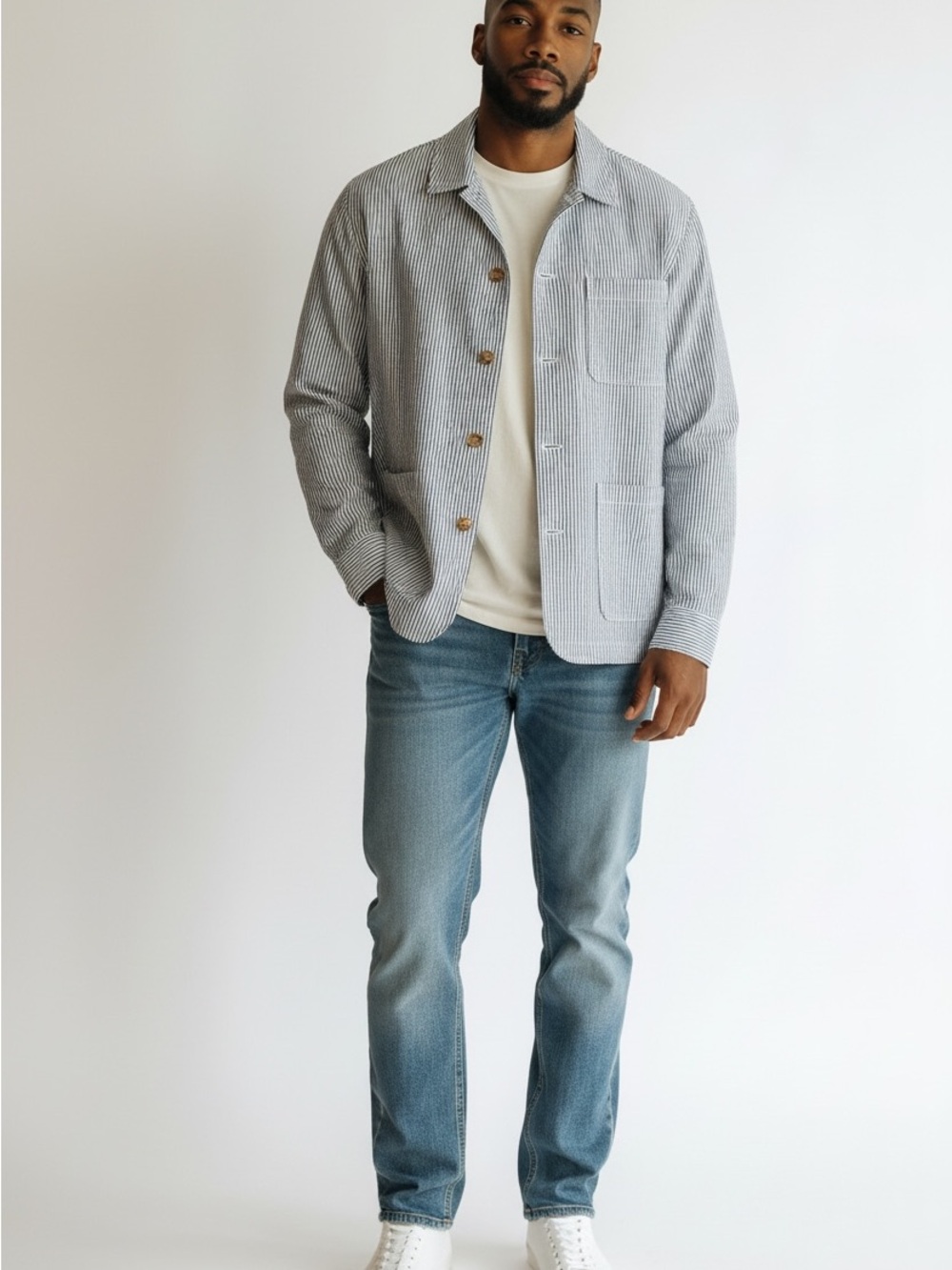 Striped Gray Seersucker Jacket - Men's